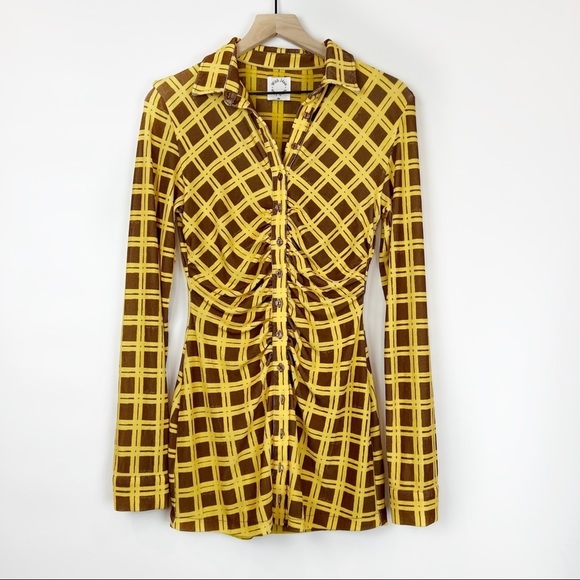 Long Sleeve Checked Button Down Mini Shirt  Dress - Picture 9 of 16